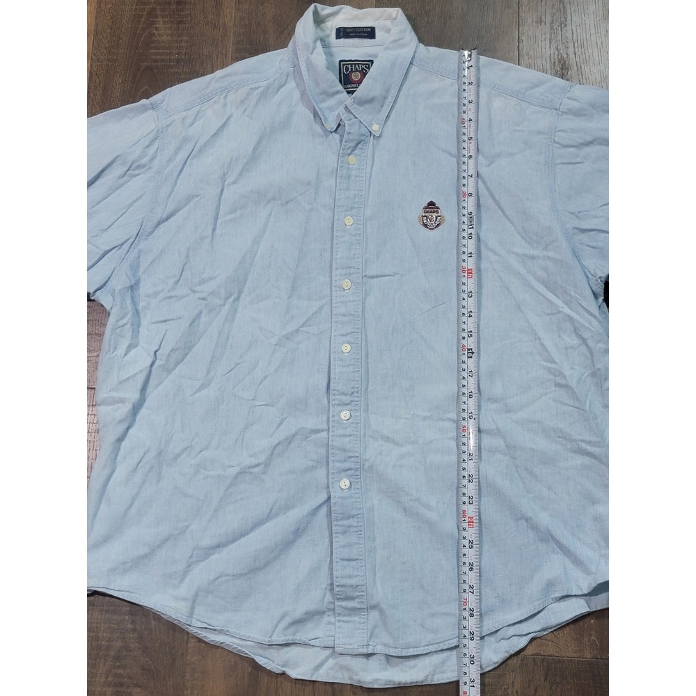 Vintage Chaps Ralph Lauren Light Blue Cotton Short Sleeve Button Down Shirt XL